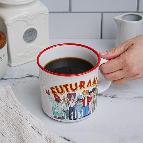 Futurama Planet Express Crew Ceramic Camper Mug | Large Coffee Cup For Tea, Cocoa, Beverages | Holds 20 Ounces