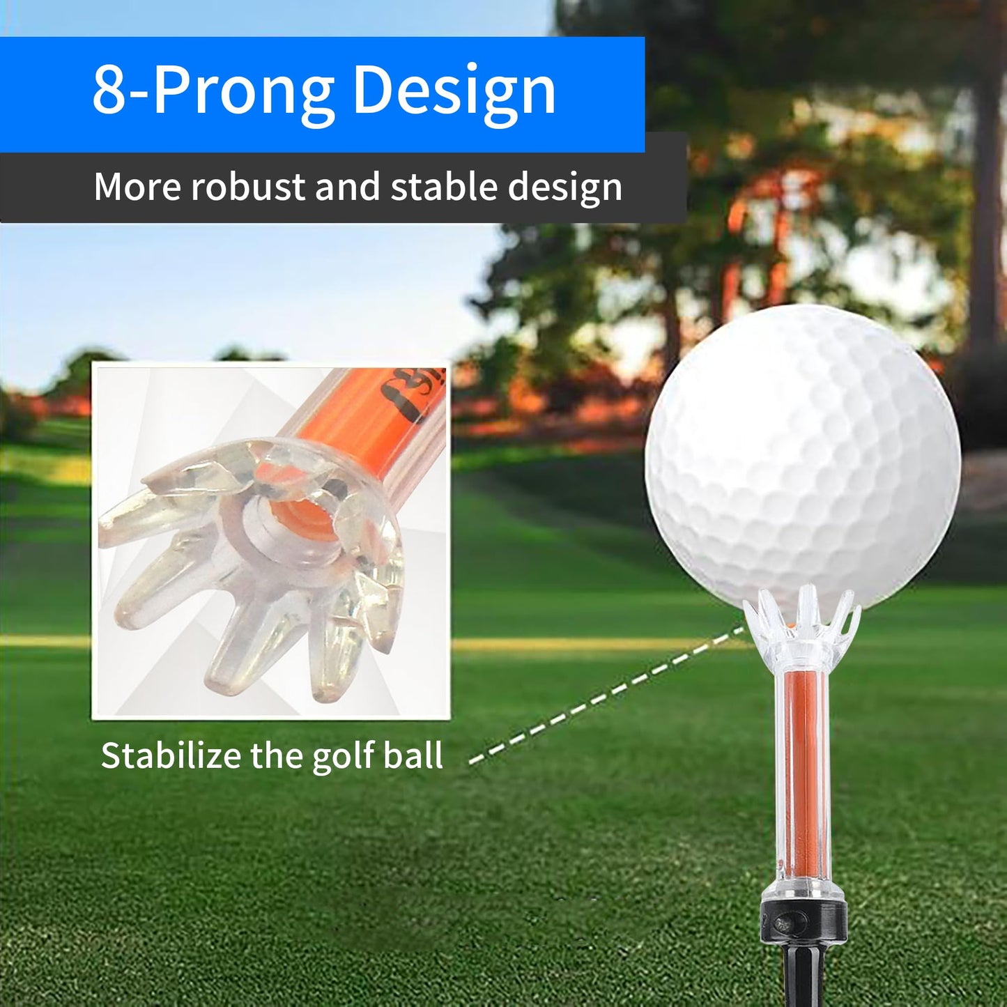 Magnetic Plastic Golf Tees, 10 Pcs Professional Long Golf Tees 3 1/2, Premium 8 Prongs Design Enhanced Durability & Stability, Precision Height Markers for Perfect Trajectory, Golf Accessories for Men