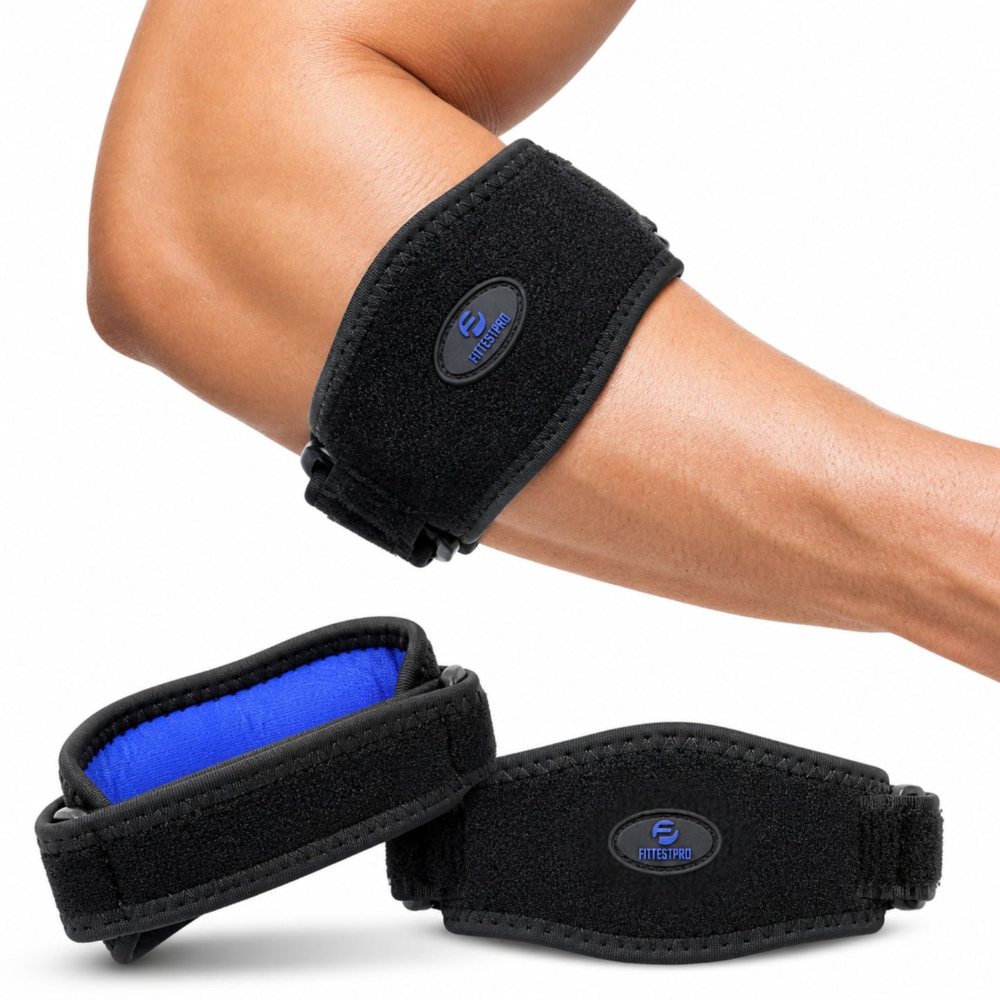 Fittest Pro Tennis Elbow Brace 2 Pack for Men & Women, Adjustable Compression Pad Elbow Strap for Tendonitis Pain Relief, Golfers Elbow Brace Support (Black)