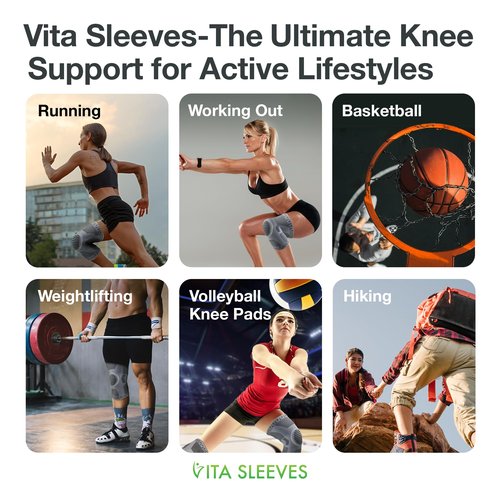 FREEZE2TRIM Vita Sleeves Knees 7-Zone Compression Sleeve Brace | Breathable Lightweight Support Sore Stiff Knee in Running, Sports, Workouts | Anti-Slip Grip, Moisture-Wicking (S/M-L/XL) (Large/X-Large)