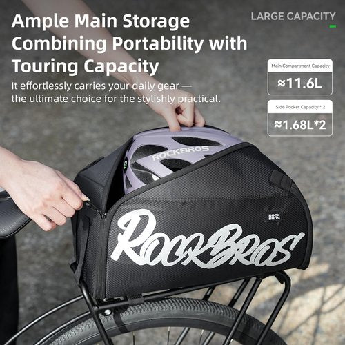 ROCKBROS Bike Bags for Bicycle Rear rack - 12L/15L Bike Ebike Trunk Pannier Saddle Bag with Shoulder Strap for Commuter Travel Outdoor Accessories Gear