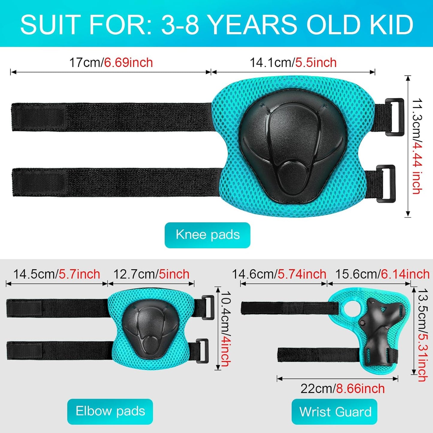 Wemfg Kids Protective Gear Set - 3-in-1 Knee, Elbow Pads & Wrist Guards for Ages 3-14 | Ideal for Skating, Cycling & Scootering