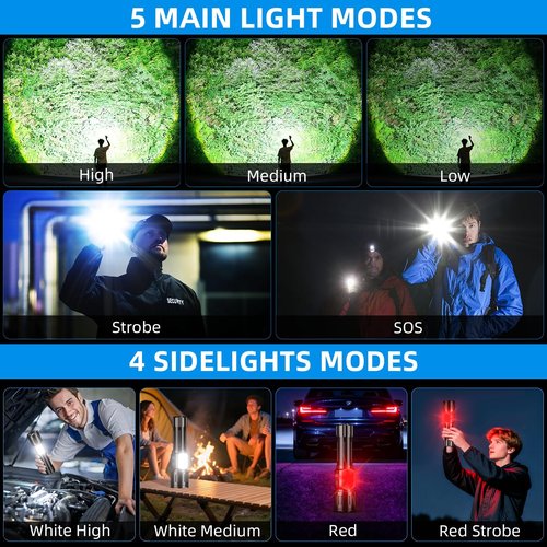 Dszuu Rechargeable LED Flashlight, Super Bright 99000 High Lumens Flash Light, 9 Modes Zoomable Flashlight with LCD Display, Waterproof Tactical Flashlights for Camping, Home Emergency