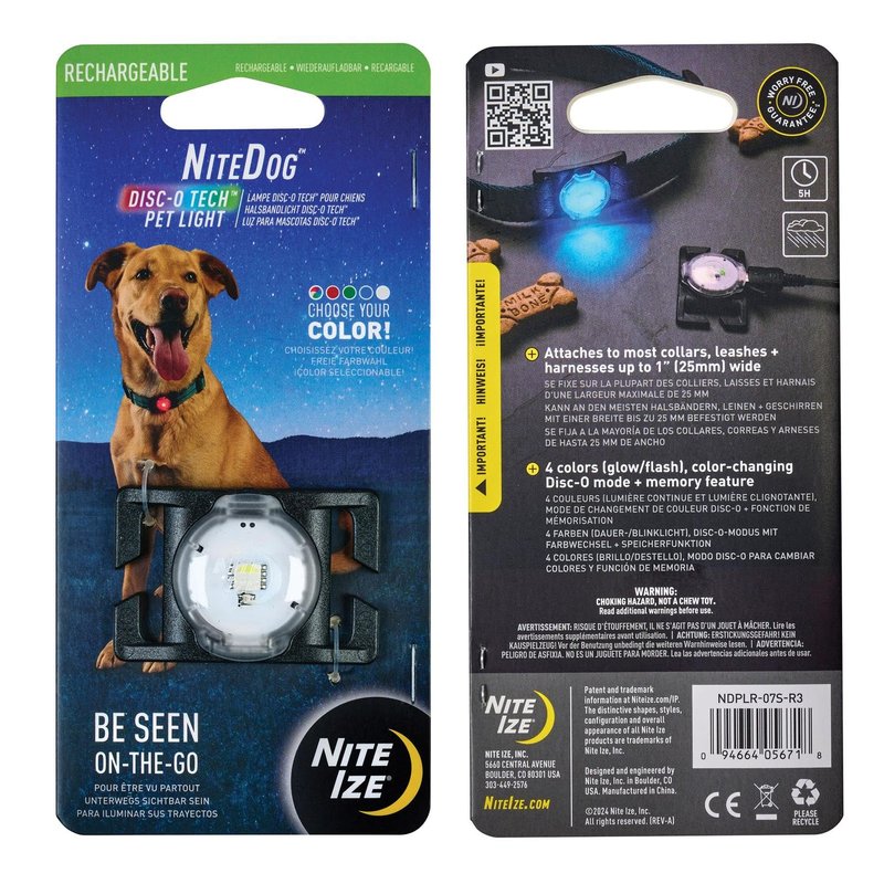 Nite Ize NiteDog Rechargeable Pet Light - Dog Light with Weather-Resistant Design - Perfect for Walks, Camping & More - Disc-O Tech (2 Pack)