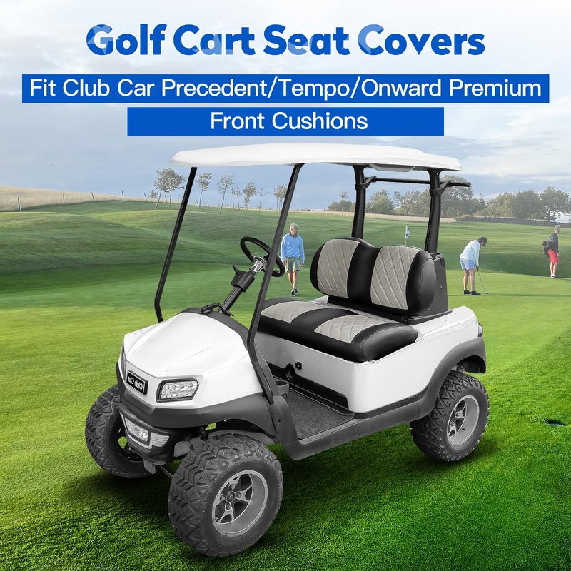NOKINS Golf Cart Seat Covers Fit Club Car Precedent/Tempo/Onward Premium Front Seat Cushion, Golf Cart Vinyl Leather Diamond Seat Covers, Soft/Scratch-Resistant/No Stapler Needed (Oyster Gray&Black)