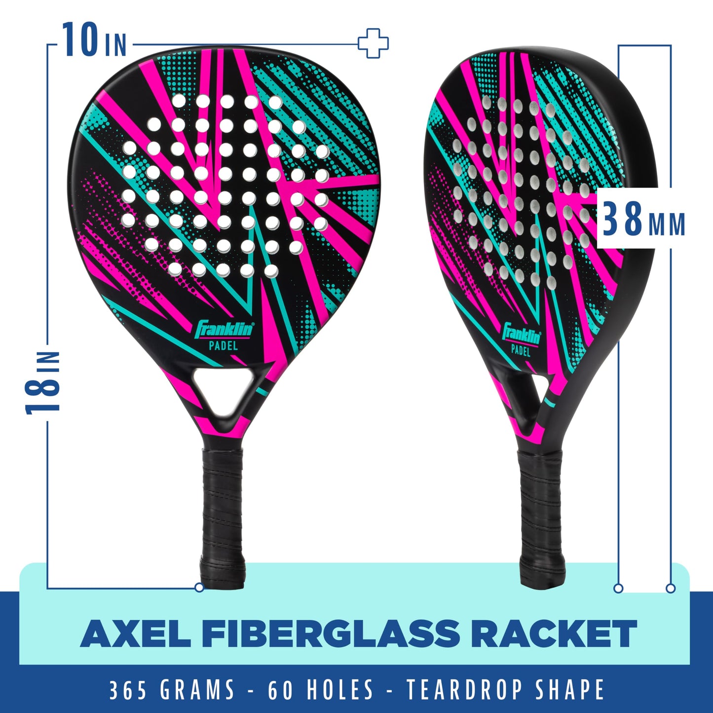 Franklin Sports - Axel Padel Set - 2 Fiberglass Rackets with Foam Core, Padel Balls, & Carrying Case