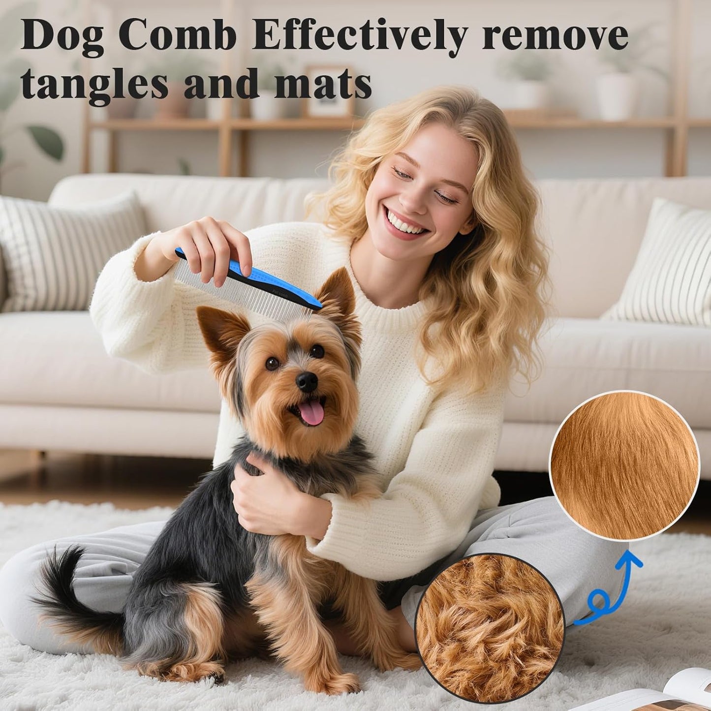 Skiennix Self-Cleaning Slicker Brush & Dog Comb - Gentle Deshedding Tool for All Pets | Blue, 2PCS