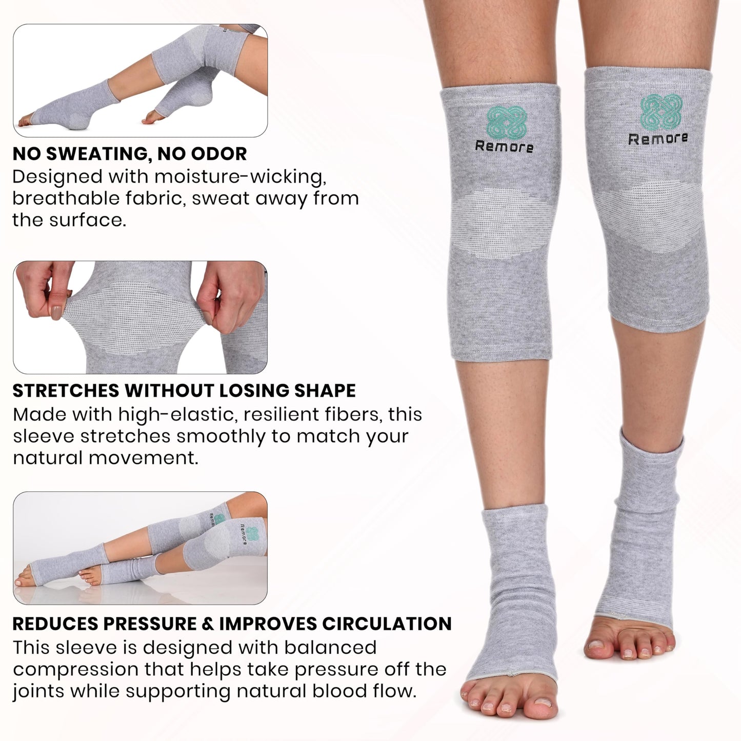 Bamboo Knee Compression Sleeve & Bamboo Compression Ankle Support Combo for Men and Women Knee Pain, Gym, Running, Basketball, Meniscus Tear, Sports, Joint Pain Relief, Injury Recovery (X-Large) (Knee Thigh 18-20inch)