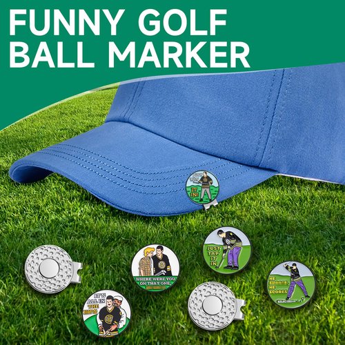 Jecten Happy Magnetic Golf Hat Clip with Markers, Funny Magnetic Ball Markers, Enamel Golf Ball Markers for Putting Green, Ball Marker Hat Clip for Golf Lovers Gifts Accessories