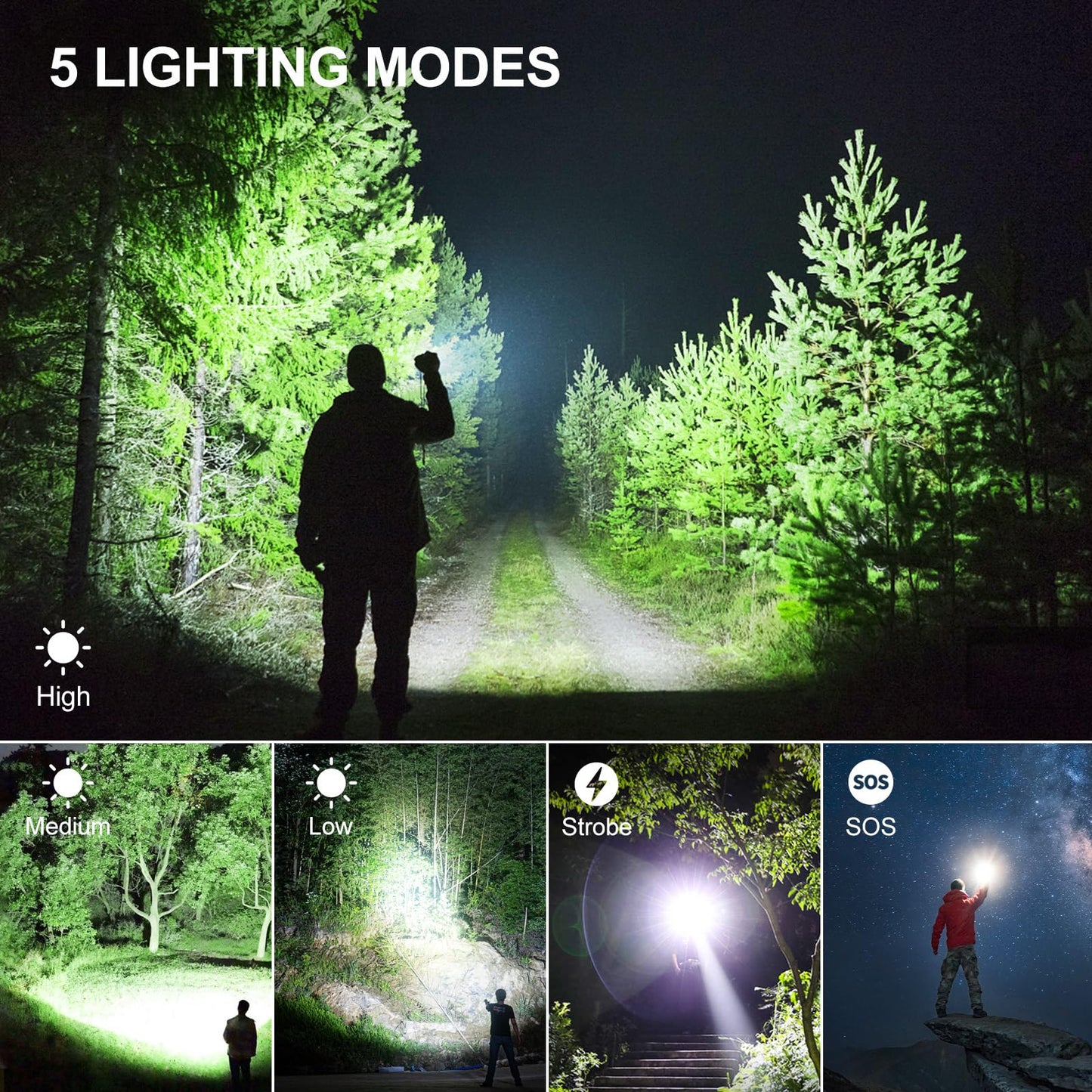 Alicegirl Rechargeable Flashlights 99000 High Lumens 2 Pack, Led Super Bright Flashlight with 5 Modes & IPX7 Waterproof, 15H Running Time, High Powered Flash Light for Home Camping Home Emergencies