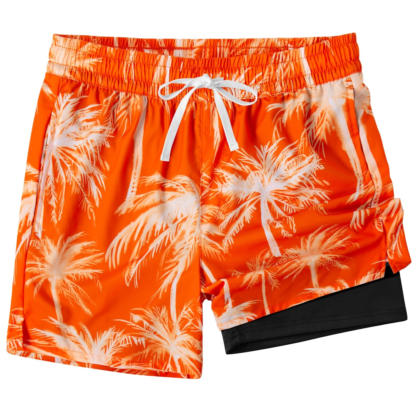 XOMZG Men's Swim Trunks, 2 in 1 Bathing Suits Quick Dry Beach Hawaiian Board Shorts with Pockets Black