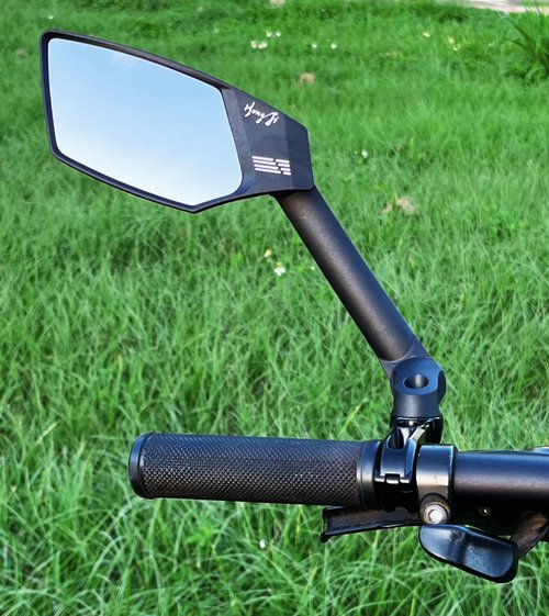 Hong Ji Bike Handlebar-mounted Mirror, New type, Large FOV 2K HD High-Resolution, Anti-Glare, Shatter-Proof, Nylon Fiber Frame, Highly Adjustable, 22.2mm Handlebar Diameter fit(Left_Blue, EV016)
