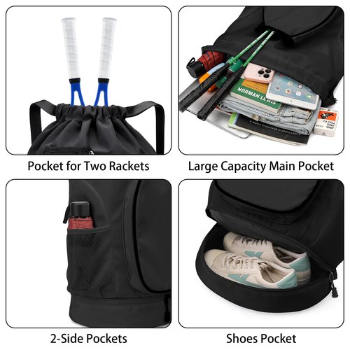 GQIIRL Tennis Bag for Women - Water Resistant Tennis Backpack to Hold 2 Rackets with Shoe Compartment, Lightweight Pickleball Paddles Badminton Squash Racquet Bags for Youth Girls Teenager (White)