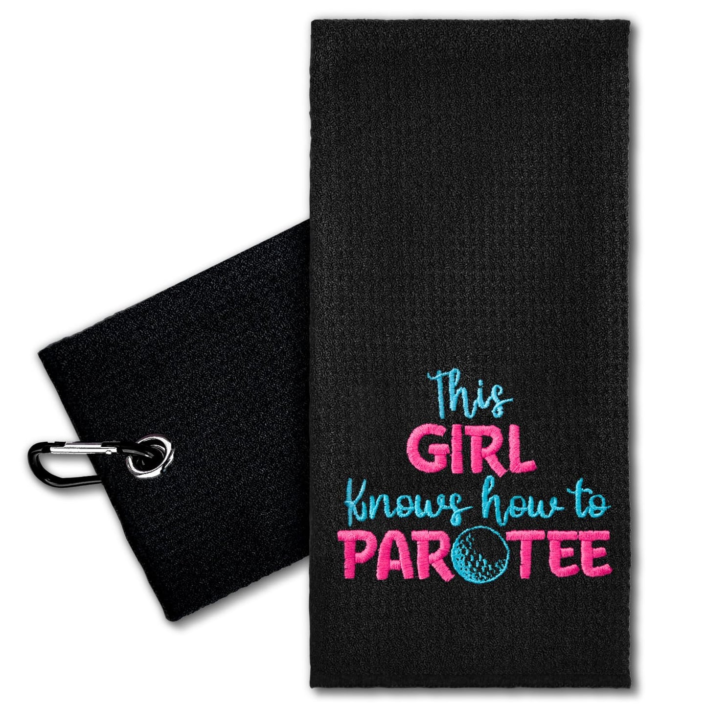 ERHACHAIJIA This Girl Knows How to Par Tee Embroidered Golf Towel with Clip. Funny Golf Accessory Gift for Women, Mom, Daughter - Birthday, Retirement