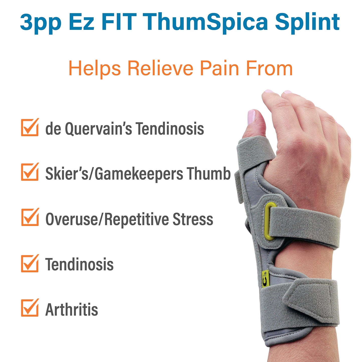 3-Point Products 3pp Ez FIT Thumb Spica Splint Ultra Light Immobilization for De Quervain's, Gamekeepers Thumb & Thumb Injuries, One Size Fits Most