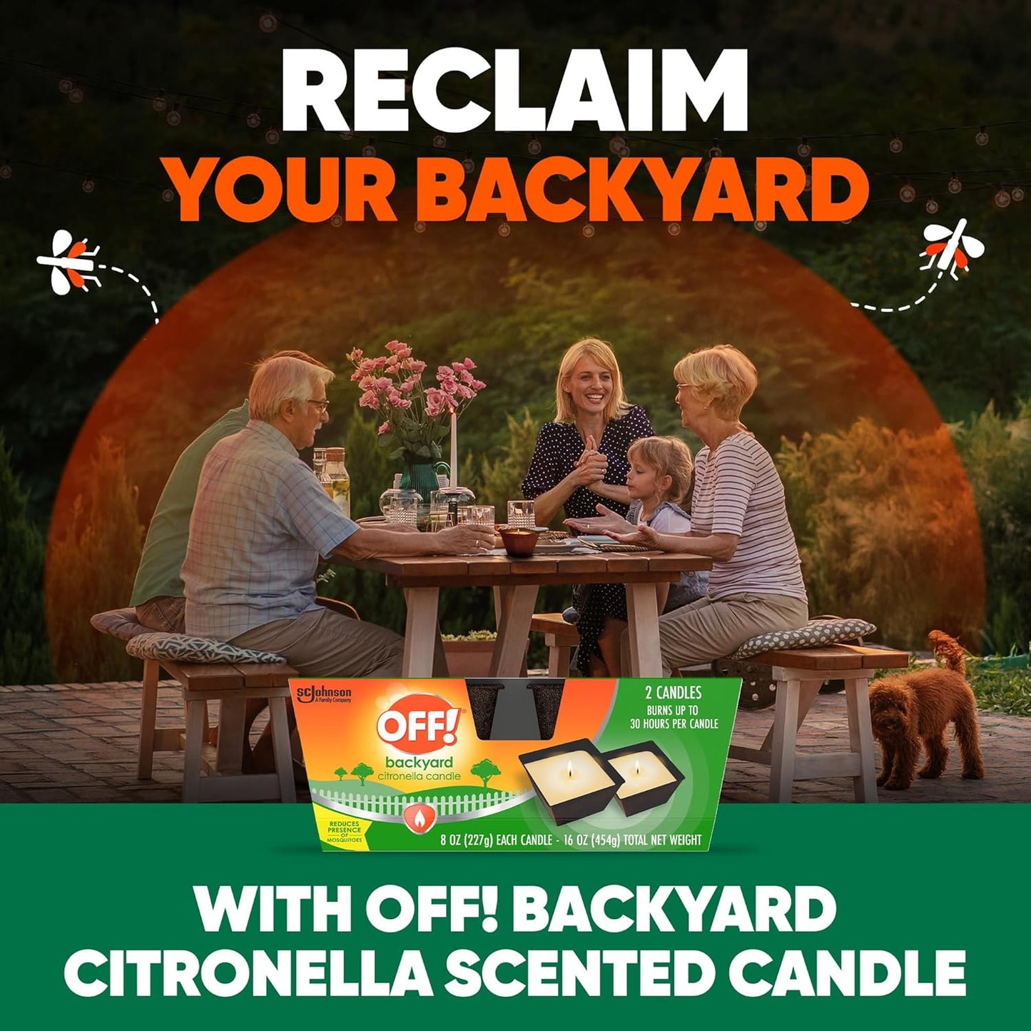 OFF! Citronella Scented Candle - Ambiance Enhancing Centerpiece | Burns Up to 25 Hours, 16 oz (Pack of 2)