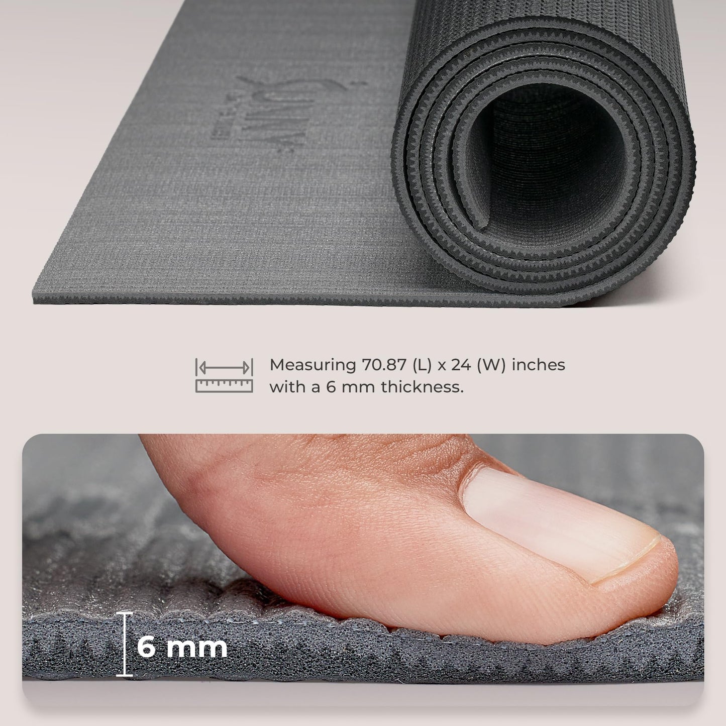 Sunny Health & Fitness 6mm Thick Non-Slip Exercise Yoga Mat - Gray
