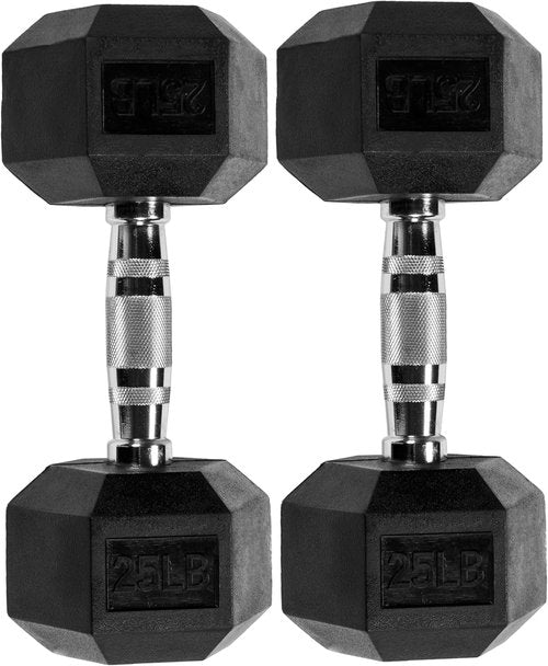 Fitvids Hex Dumbbells - Rubber Coated Hand Weights for Home Gym | 5-50 LB Pair for Effective Workouts