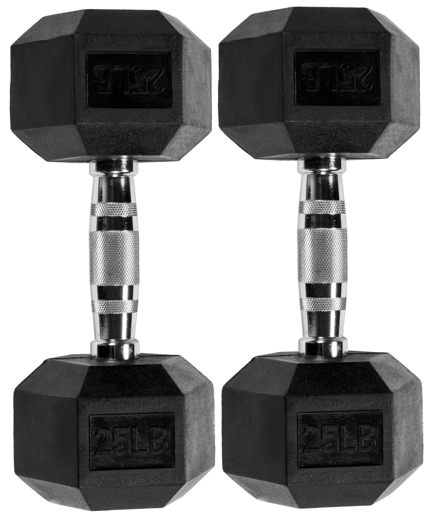 Fitvids Rubber Encased Hex Dumbbell – 25LB – 25LB Pair – Black
