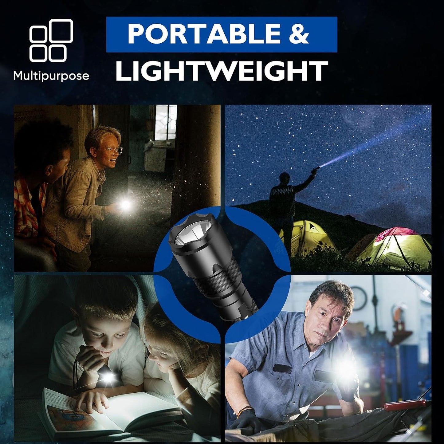 WINDFRIE LED Tactical Flashlights - 2 Pack Bright EDC Emergency Lights | Water-Resistant Handheld Design