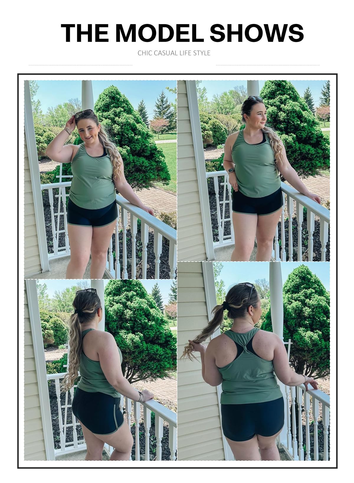 Aleumdr Womens Tankini Swimsuits Athletic 3 Piece Tummy Control Bathing Suits with Shorts Modest Tank Tops Green X-Large