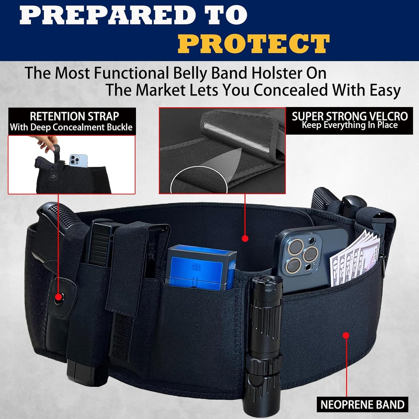Skiennix Belly Band Holster - Concealed Carry for 2 Guns | Adjustable Tactical Waistband, Fits Glock & More