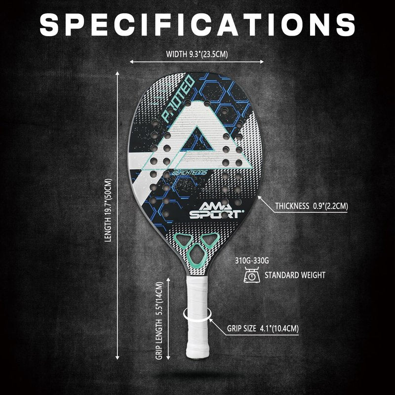 AMA SPORT Beach Tennis Racket 3K Carbon Fiber with EVA Foam Core Professional Carbon Beach Tennis Paddle for Advanced Players (Green)