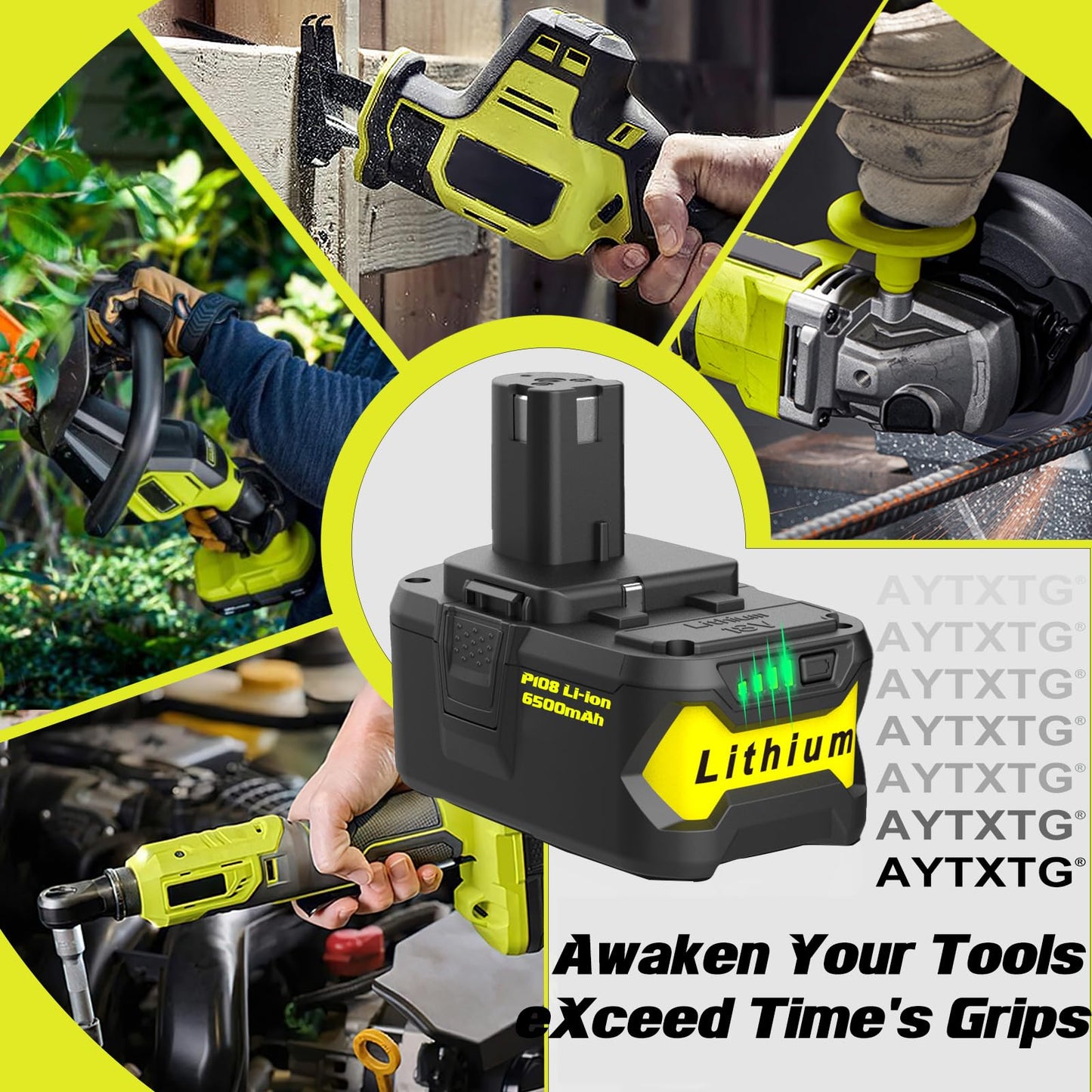 AYTXTG 2Pack 6500mAh P108 Replacement for Ryobi 18v Battery P102 P103 P104 P105 P107 P109 18 Volt Battery + for Ryobi P117 18V Dual Charger Station