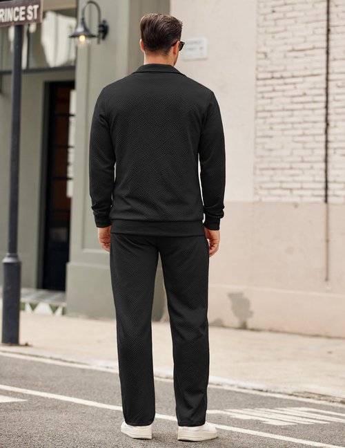 COOFANDY Men Tracksuits SweatSuit Fashion Quarter Zip Pullover Sweatshirts Geometric Texture Casual Long Pants