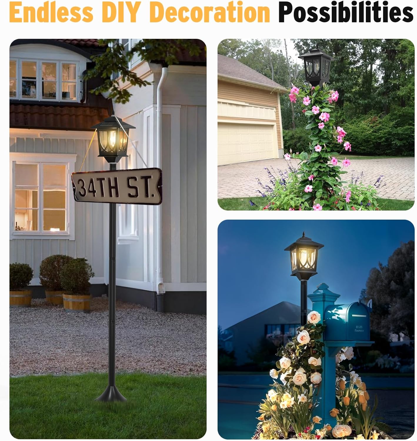 63" Waterproof Solar Lamp Post Light 2 Pack - Outdoor Patio & Porch Decor, Warm White