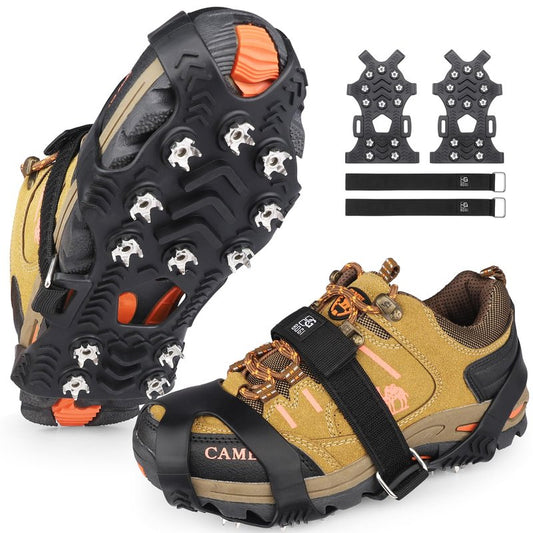 BOGI Crampons, Ice Cleats for Shoes and Boots with 12 Stainless Steel Spikes Non-Slip Ice Shoes Grippers Traction Cleats for Snow Ice, Winter Hiking, Walking, Fishing, Climbing for Women Men Kids