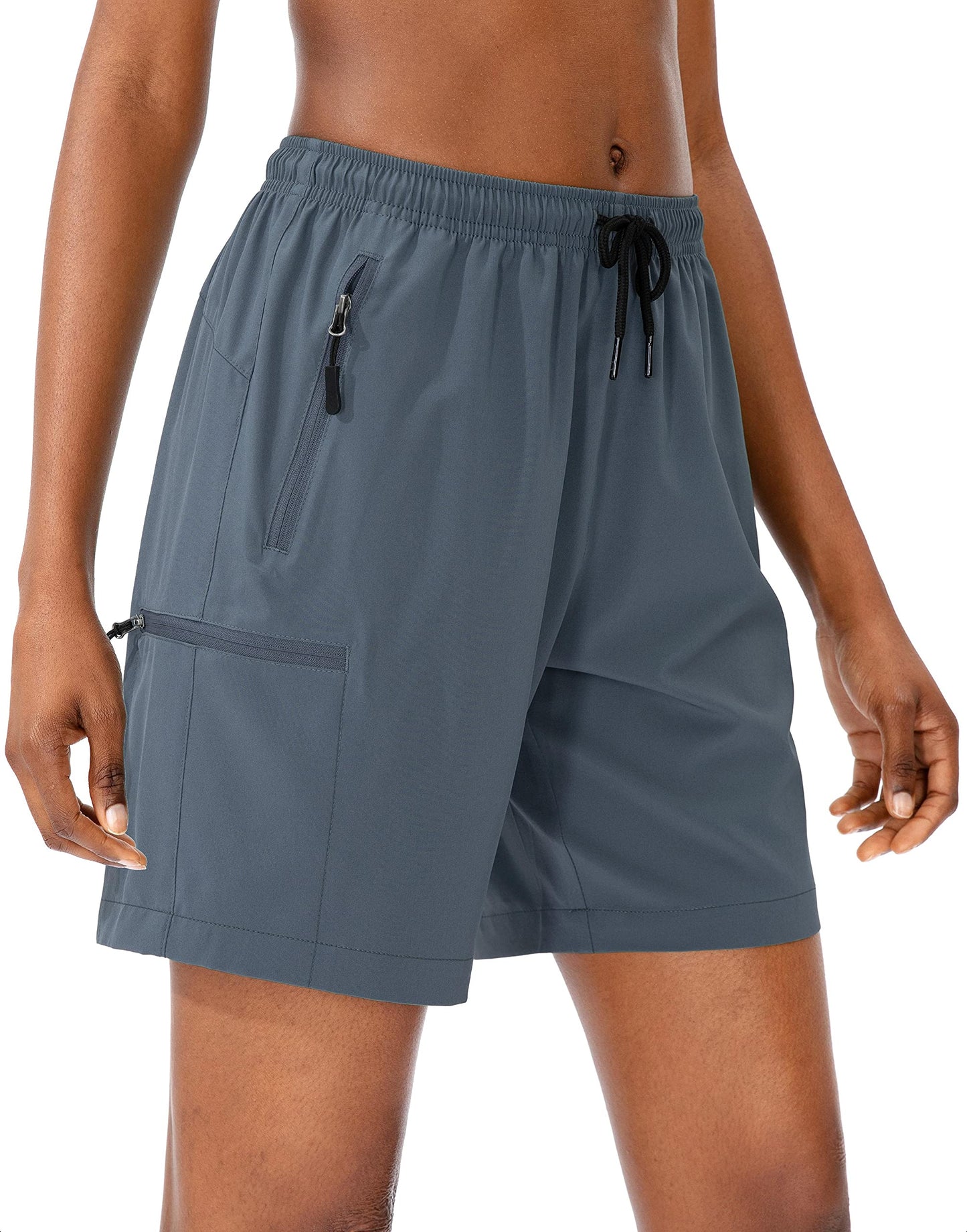 SANTINY Women's 5''/ 7''/9'' Hiking Cargo Shorts Quick Dry Lightweight Summer Shorts for Women Athletic Golf Zipper Pockets(Dusty Blue_XXL)