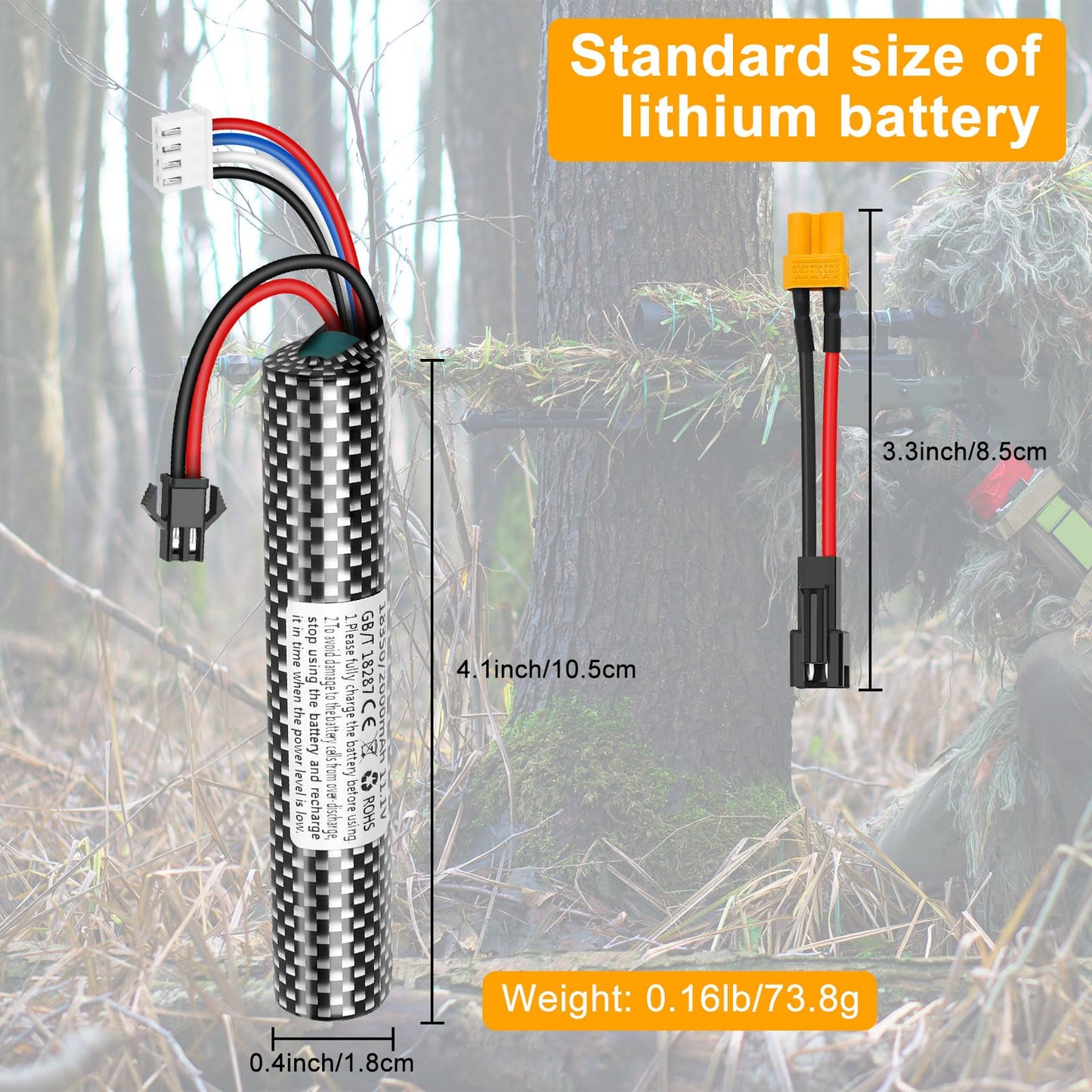 Crazepony Airsoft Lipo Battery 11.1V Rechargeable 3S Lipo 2000mAh Battery for Splatter Ball with 3S Charging Cable and SM-2P Plug to Mini Tamiya Connector/XT30 Switch Cable for Water Bead Blaster