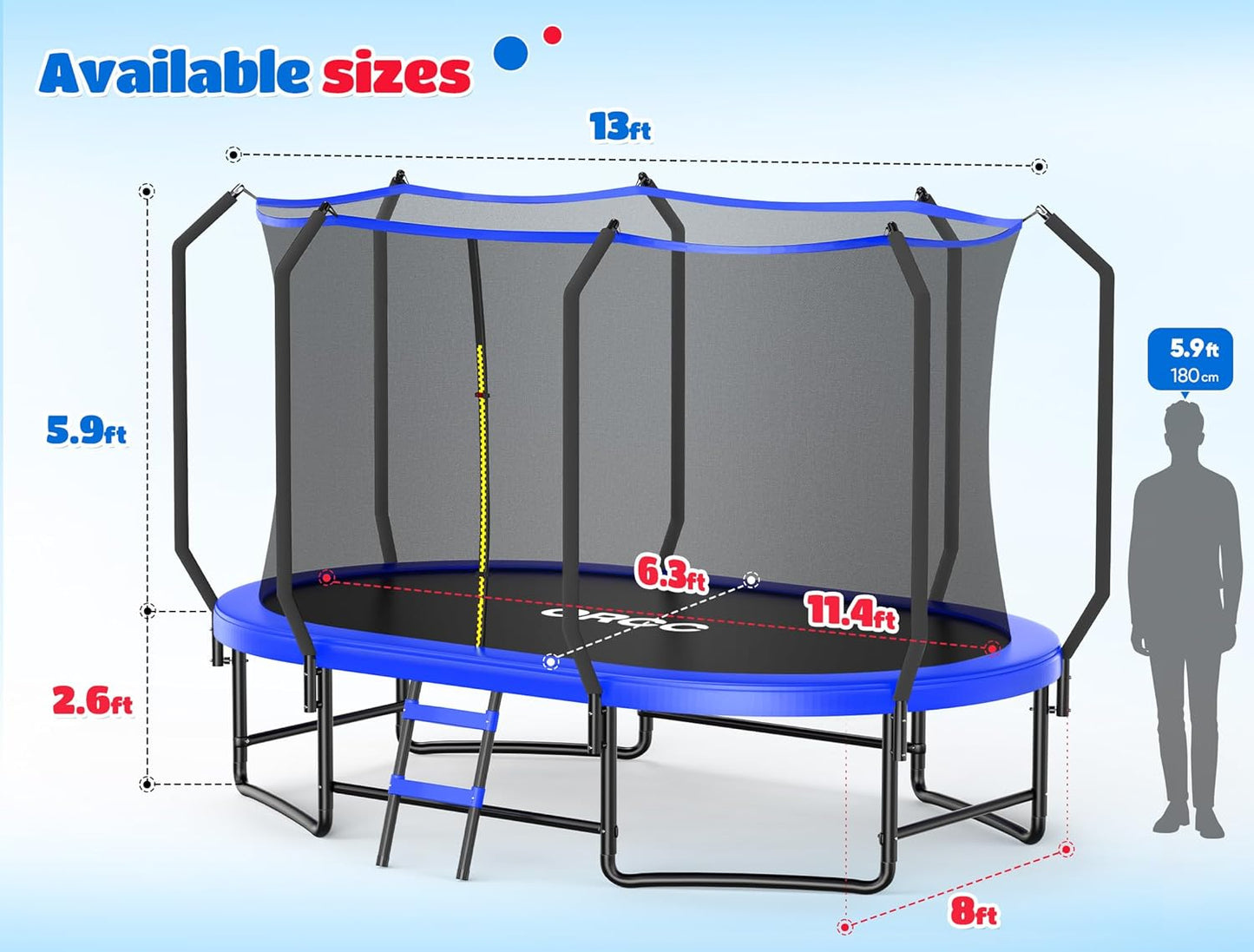 ORCC Oval Outdoor Trampoline - Heavy-Duty Safety Net for Kids | Durable Galvanized Steel Frame