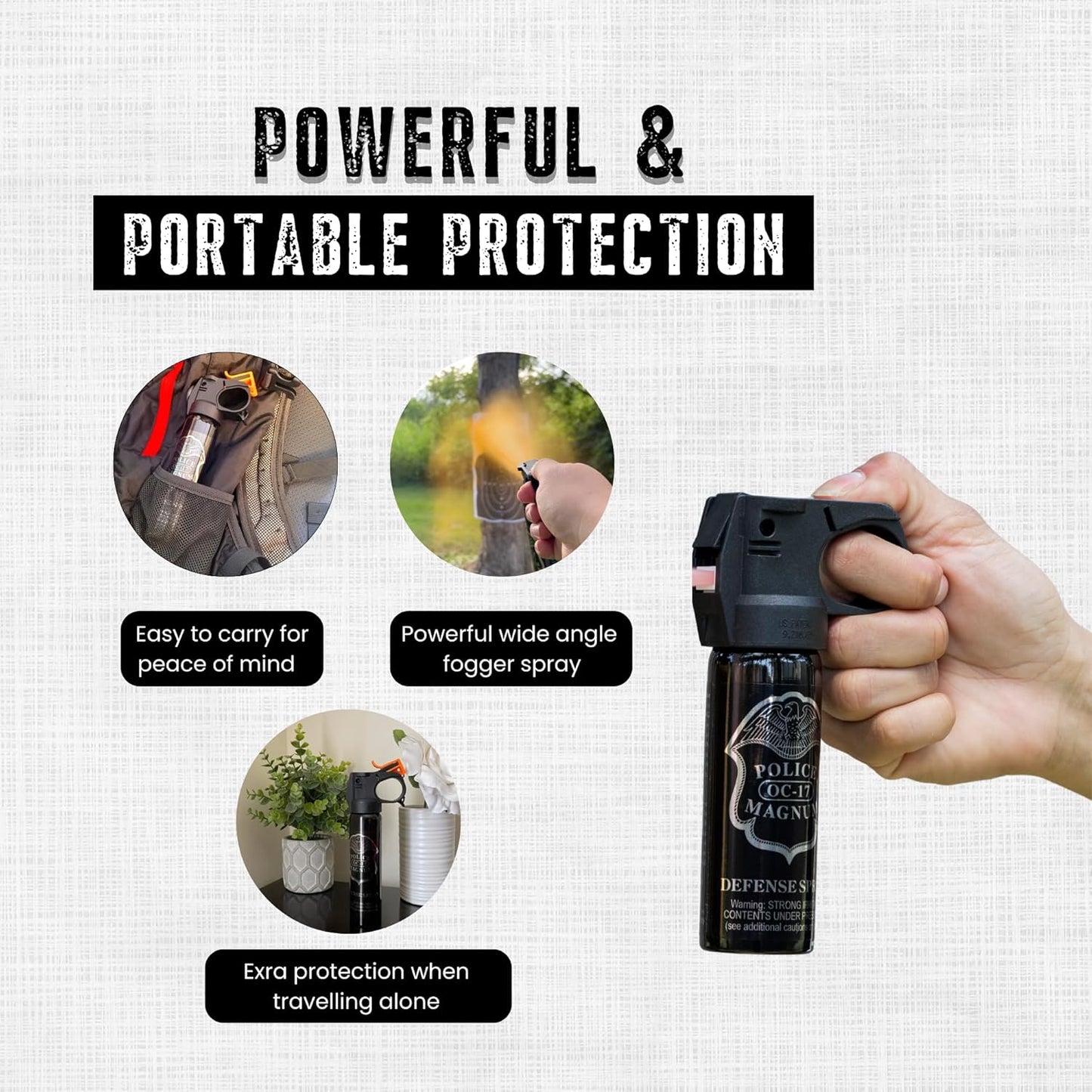 Police Magnum Large Pepper Spray Fogger - Tactical Maximum Strength Self Defense - Black Portable Canister