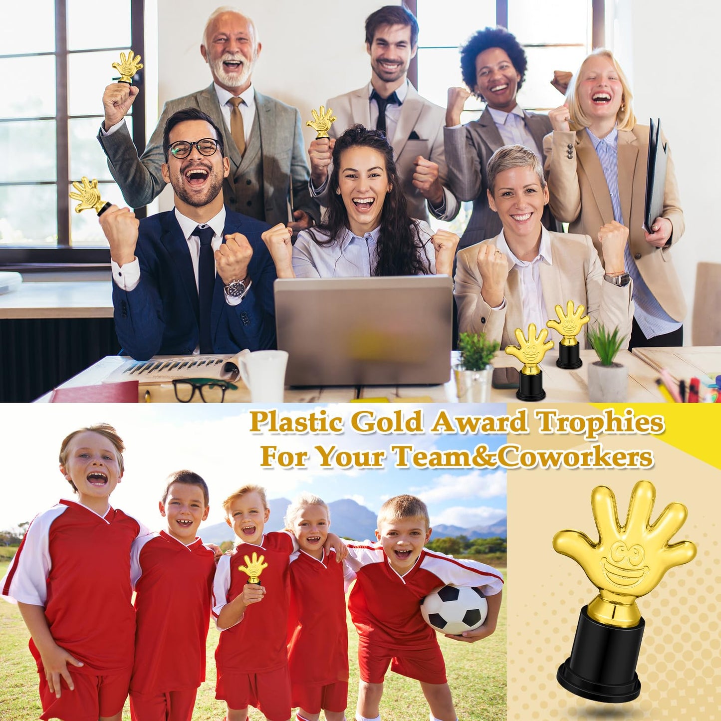 WinnerWhy 24 Pcs High Five Trophies Plastic Gold Trophy Awards Gold Small Trophy Cups Winner Trophies Appreciation Gifts for Team Coworkers Sports Competitions Winner Party