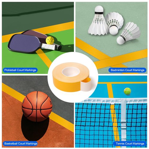 fdalas 2in x 262 FT Pickleball Court Tape for Outdoor,Pickleball Court Marking Kit,Temporary Floor Marking Tape Indoor,Yellow Court Fast Marking for Tennis,Badminton,Gym,Non-Reflective