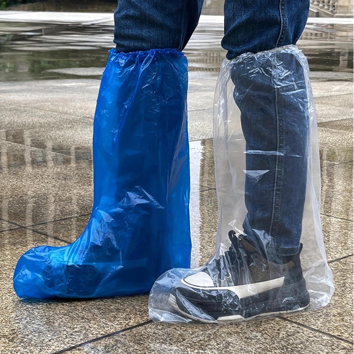 Fancystyle Pack of 20 Disposable Thicker Boot and Shoe Covers 19 inch Tall Extra Large Resistant Water/Skid Resistant Clear (20)