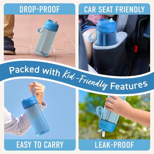 Bentgo Kids Water Bottle - Durable, Leak-Proof Tritan Design | BPA-Free 15 oz. for Ages 3+ (Blue)