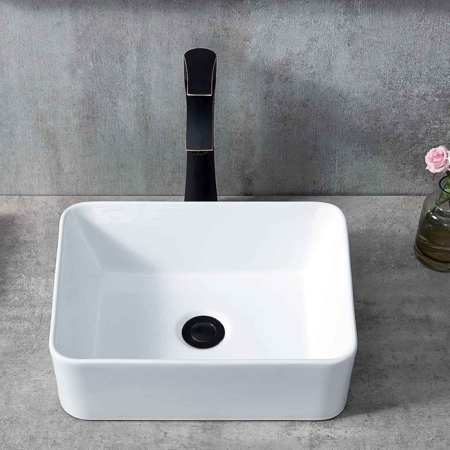 Modern White Ceramic Vessel Sink 16x12 - Above Counter Rectangle Bathroom Lavatory