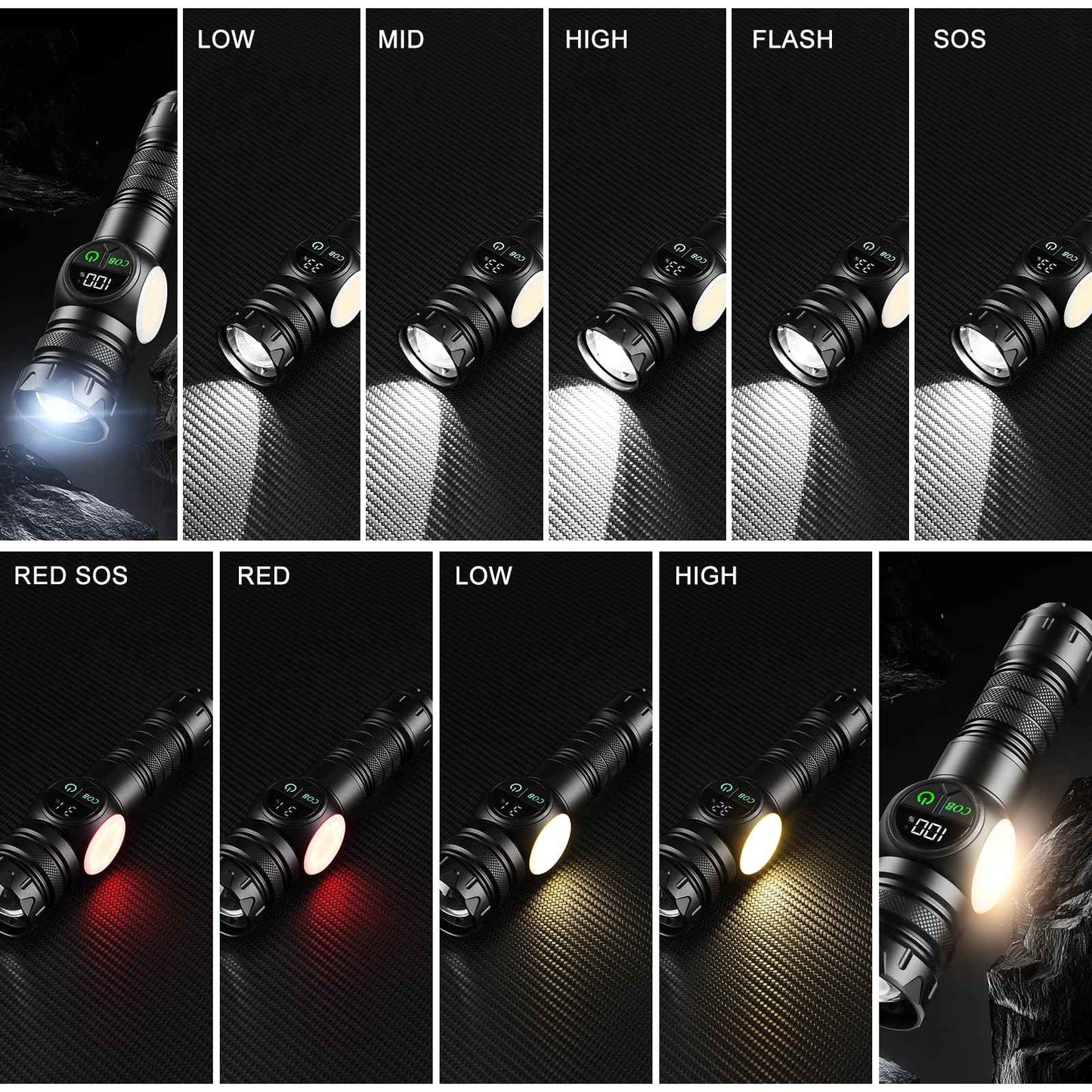 iodoo 3 in 1 Rechargeable Flashlight True 5000 Lumens Outdoor Strong Cob Light, 5000mAh Zoomable Beam LED Flash Light with Magnet Power Failure Emergency Survival Kits Snowstorm (Standard)