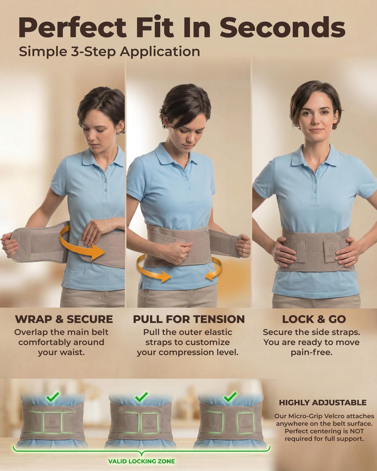 Sparthos Back Brace for Women & Men, Sciatica, Lower Back Pain - Taupe-MD