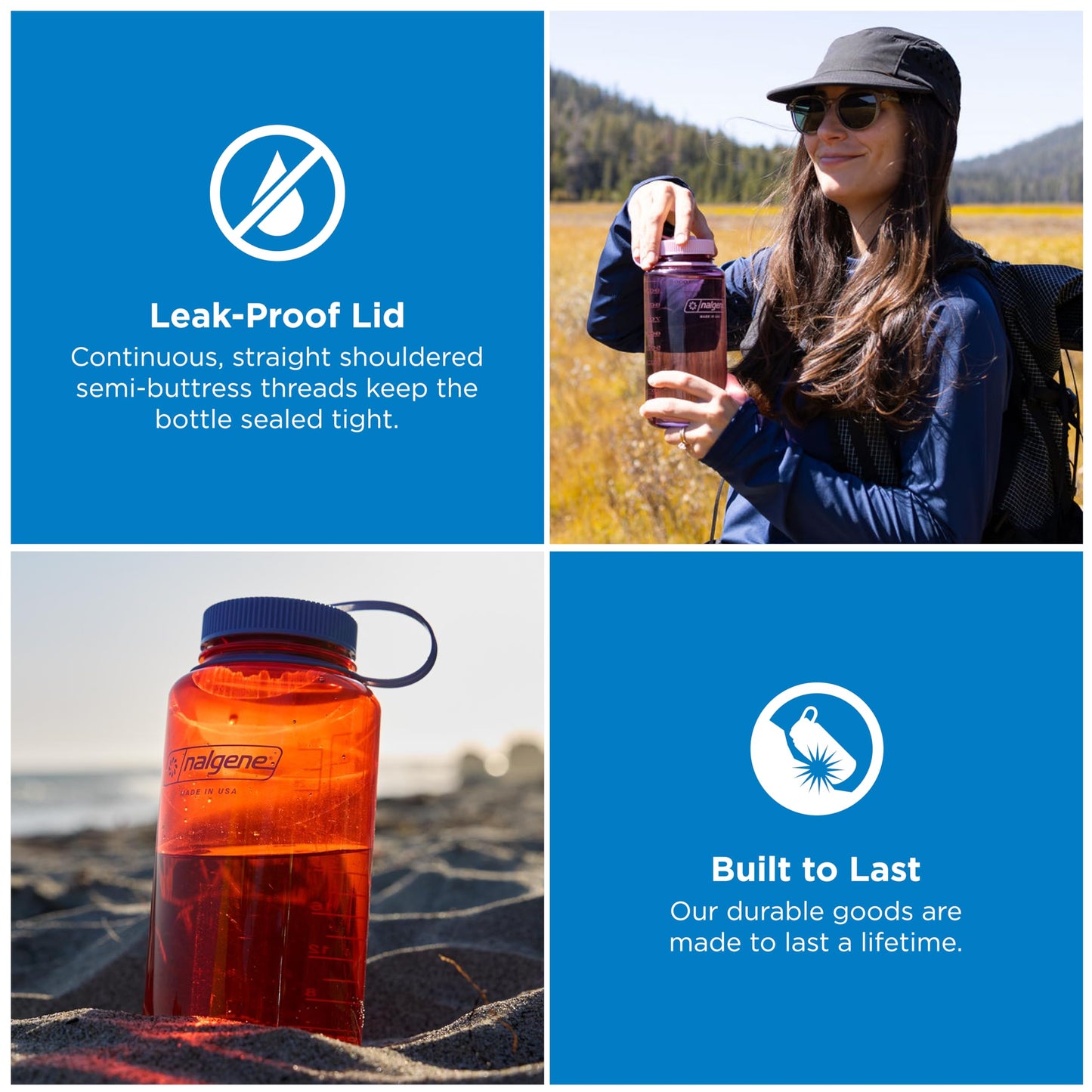 Nalgene 32 oz Wide Mouth Water Bottle | BPA-Free, Durable & Leak Proof, Lightweight Bottle for Hiking & Gym, Work & Travel, Marmalade Orange