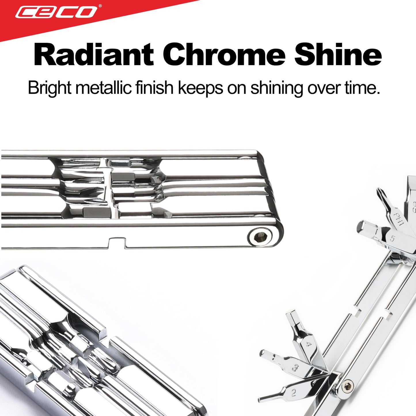 CECO USA 10 Function Bicycle Multi Tool, Ultra Slim Sized, Lightweight, Polished Chrome Finish, High Strength CR-V 6150 Tool Steel, Mountain Bike, Road Bike