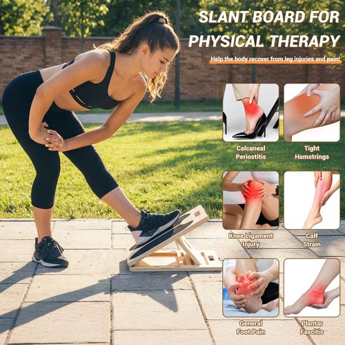 Grainly 2-in-1 Wooden Slant Board & Balance Board | Adjustable Incline Board for Calf Stretching, Squat Wedge, Ankle Support | Suitable for pain relief therapy and core strength training| Includes Workout Poster & Resistance Band