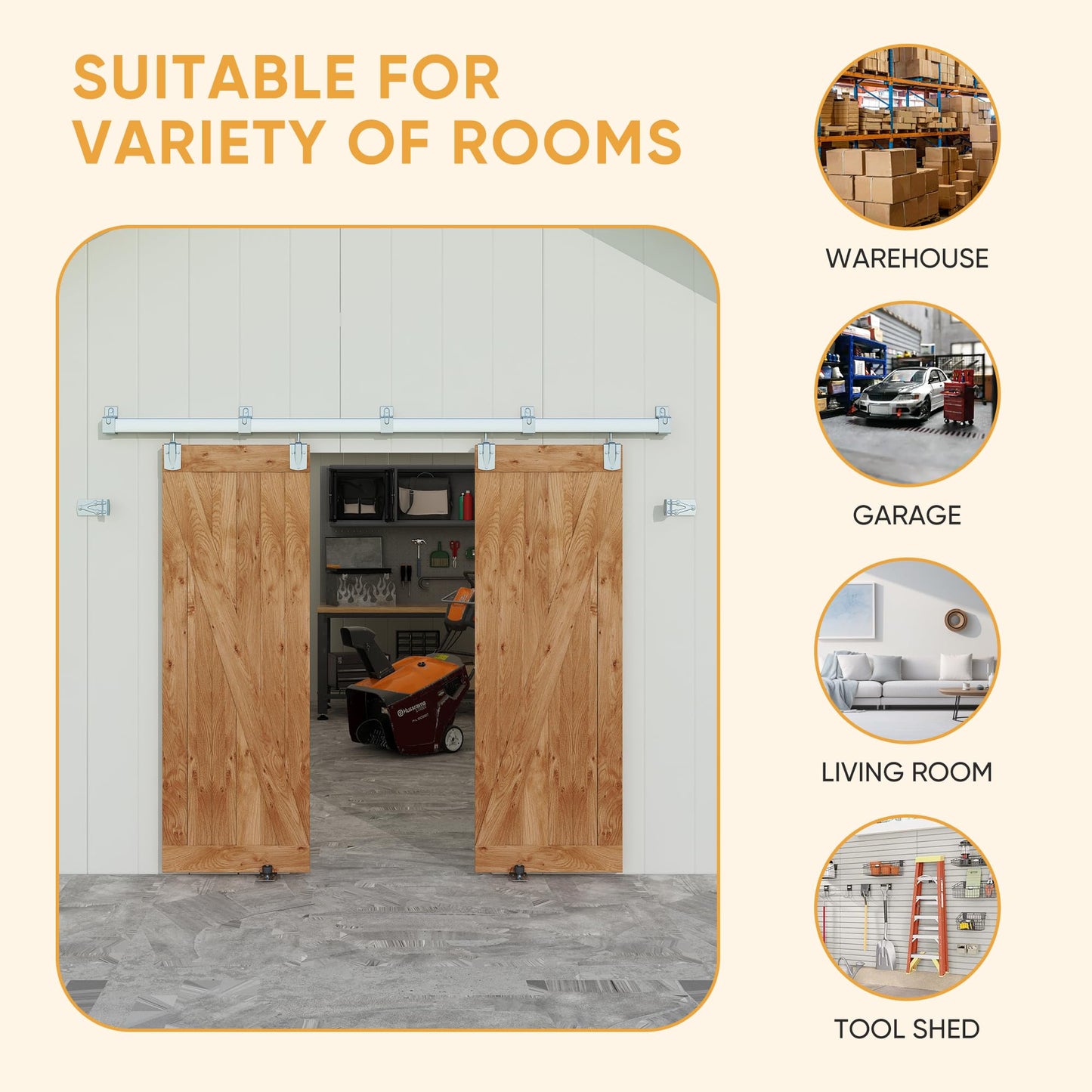 JUBEST 8FT Box Rail Exterior Barn Door Hardware Kit, Heavy Duty Sliding Door Track Kit Wall Mount Door Hardware Kit for Two Doors System(Doors Not Included), Silver