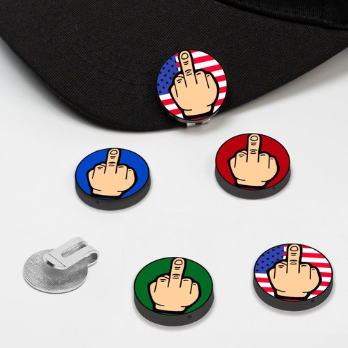 Lousrnman Golf Ball Marker, 2 Pack Movable Funny Middle Finger Ball Marker for Putting Green, Metal Golf Accessories with Magnetic Hat Clip, Gift for Men and Women (2X Red)