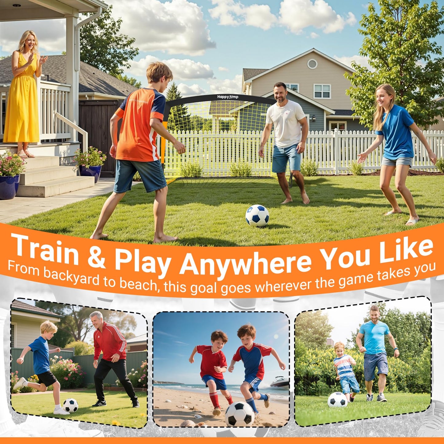 Happy Jump Kids Backyard Soccer Goals 7x5 & 5x3.6 FT, Portable Outdoor Play