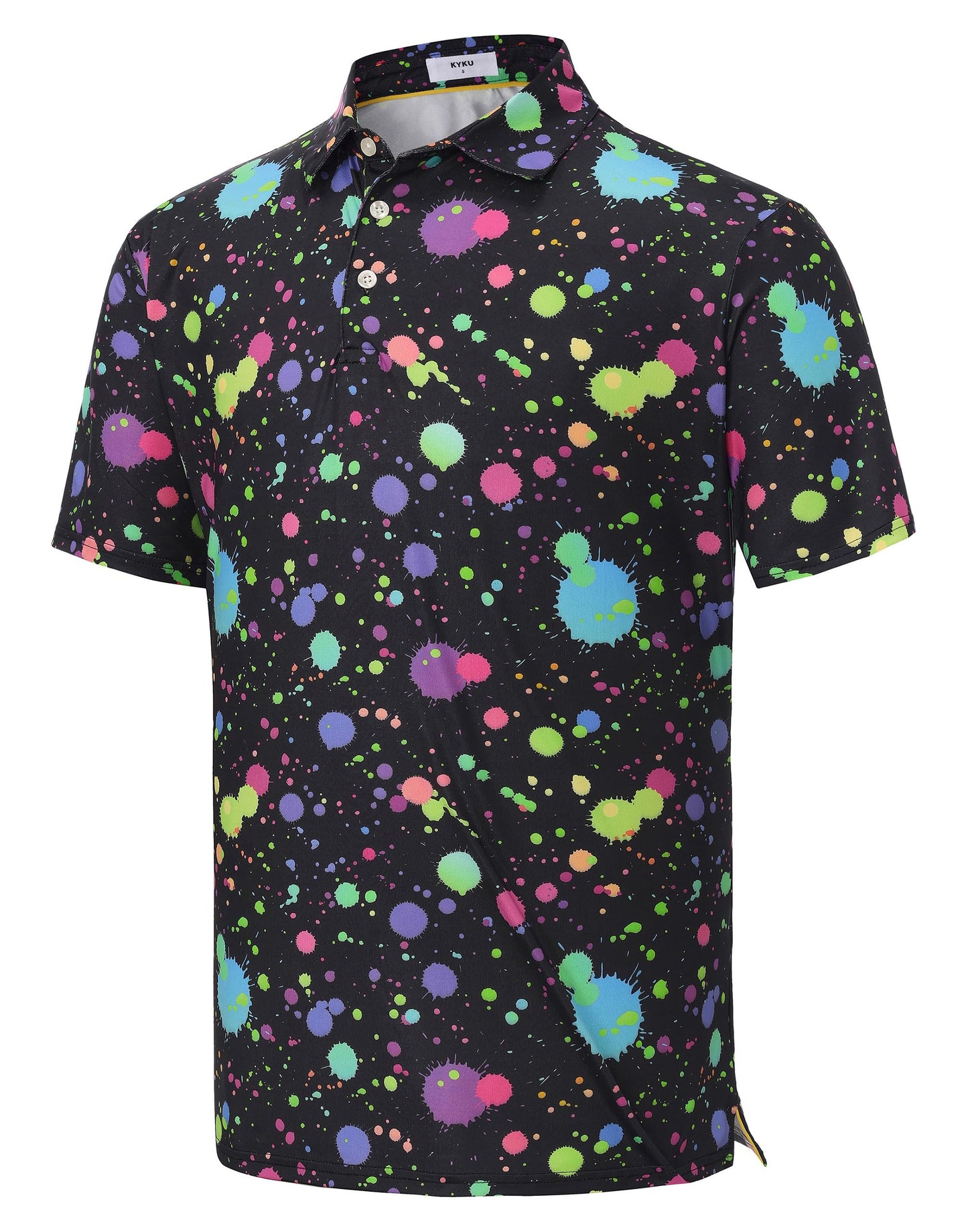 KYKU Golf Polo Shirts for Men Short Sleeve Athletic Tennis T-Shirt Multicolor Paint Splatter L