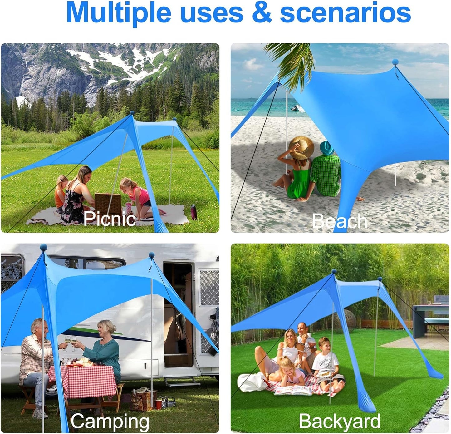 Skiennix Beach Canopy Tent - UPF 50+ UV Protection Sun Shade with Sandbags, Poles & Anti-Wind Ropes